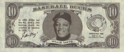 1962 Topps Baseball Bucks #NNO Willie Mays Front