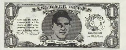 1962 Topps Baseball Bucks #NNO Mike McCormick Front