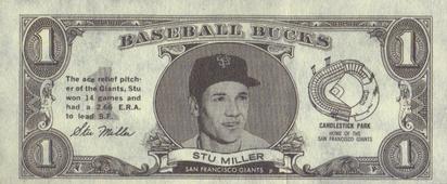 1962 Topps Baseball Bucks #NNO Stu Miller Front