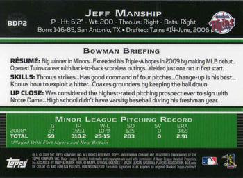 2009 Bowman Draft Picks & Prospects - Chrome #BDP2 Jeff Manship Back