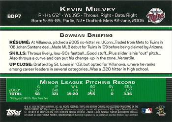 2009 Bowman Draft Picks & Prospects - Chrome #BDP7 Kevin Mulvey Back