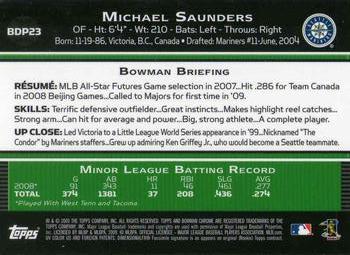 2009 Bowman Draft Picks & Prospects - Chrome #BDP23 Michael Saunders Back