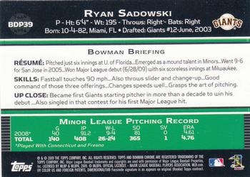 2009 Bowman Draft Picks & Prospects - Chrome #BDP39 Ryan Sadowski Back