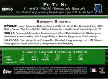2009 Bowman Draft Picks & Prospects - Chrome #BDP40 Fu-Te Ni Back