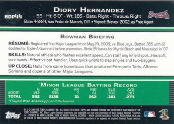 2009 Bowman Draft Picks & Prospects - Chrome #BDP44 Diory Hernandez Back