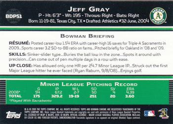 2009 Bowman Draft Picks & Prospects - Chrome #BDP51 Jeff Gray Back