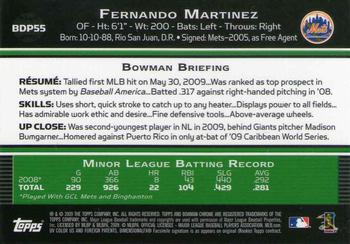 2009 Bowman Draft Picks & Prospects - Chrome #BDP55 Fernando Martinez Back