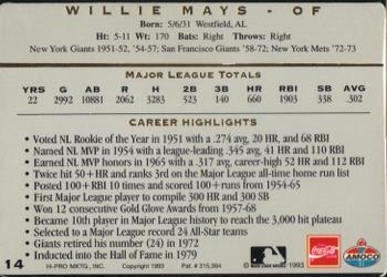 1993 Amoco/Coca-Cola Action Packed All-Star Gallery #14 Willie Mays Back