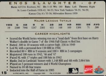 1993 Amoco/Coca-Cola Action Packed All-Star Gallery #15 Enos Slaughter Back
