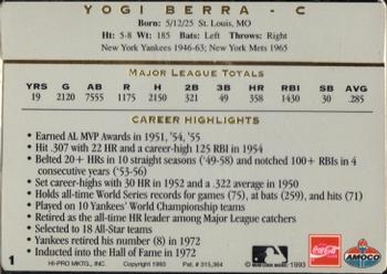 1993 Amoco/Coca-Cola Action Packed All-Star Gallery #1 Yogi Berra Back