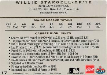1993 Amoco/Coca-Cola Action Packed All-Star Gallery #17 Willie Stargell Back