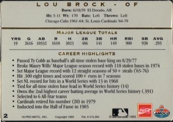 1993 Amoco/Coca-Cola Action Packed All-Star Gallery #2 Lou Brock Back
