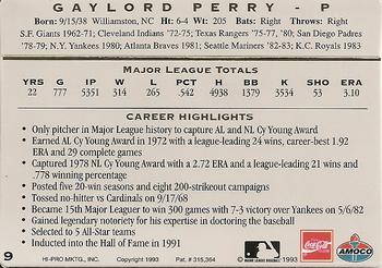 1993 Amoco/Coca-Cola Action Packed All-Star Gallery #9 Gaylord Perry Back