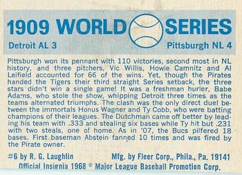 1970 Fleer World Series #6 1909 - Pirates vs. Tigers - Honus Wagner / Ty Cobb Back