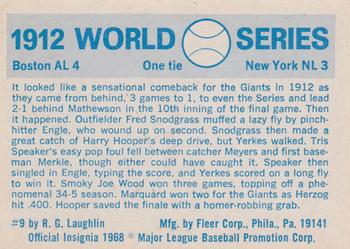1970 Fleer World Series #9 1912 - Giants vs. Red Sox Back