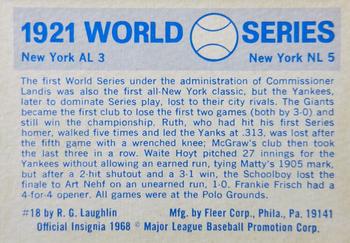 1970 Fleer World Series #18 1921 - Giants vs. Yankees - Kenesaw Landis Back