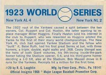 1970 Fleer World Series #20 1923 - Yankees vs. Giants - Babe Ruth Back