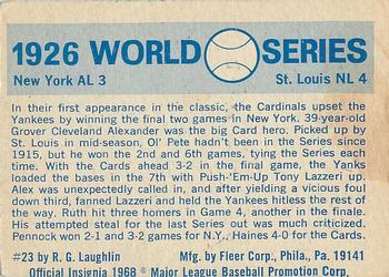 1970 Fleer World Series #23 1926 - Yankees vs. Cardinals - Grover Alexander / Tony Lazzeri Back