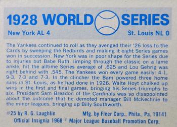 1970 Fleer World Series #25 1928 - Cardinals vs. Yankees - Babe Ruth / Lou Gehrig Back