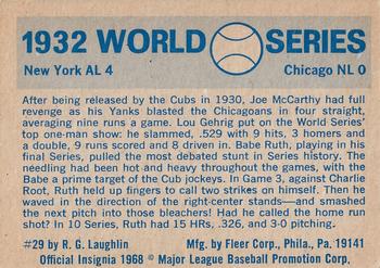 1970 Fleer World Series #29 1932 - Yankees vs. Cubs - Lou Gehrig / Babe Ruth Back