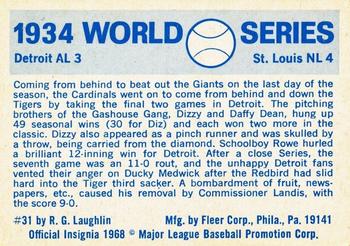 1970 Fleer World Series #31 1934 - Cardinals vs. Tigers - Daffy Dean Back
