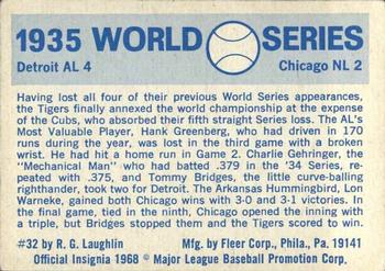1970 Fleer World Series #32 1935 - Tigers vs. Cubs - Charlie Gehringer / Tommy Bridges Back