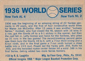1970 Fleer World Series #33 1936 - Yankees vs. Giants Back