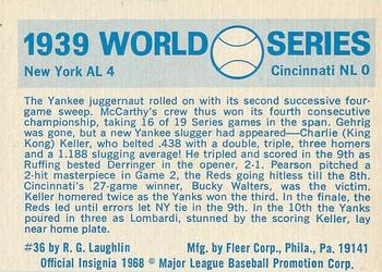1970 Fleer World Series #36 1939 - Reds vs. Yankees - Charlie Keller Back