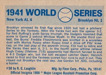1970 Fleer World Series #38 1941 - Dodgers vs. Yankees Back