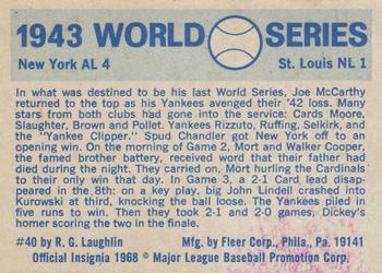 1970 Fleer World Series #40 1943 - Cardinals vs. Yankees - Mort Cooper Back