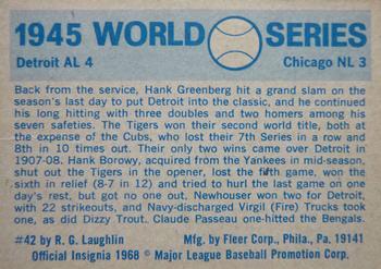 1970 Fleer World Series #42 1945 - Cubs vs. Tigers - Hank Greenberg Back