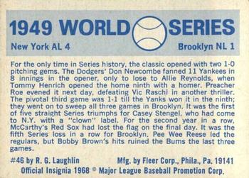 1970 Fleer World Series #46 1949 - Yankees vs. Dodgers - Allie Reynolds / Preacher Roe Back