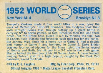 1970 Fleer World Series #49 1952 - Yankees vs. Dodgers - Johnny Mize / Duke Snider Back