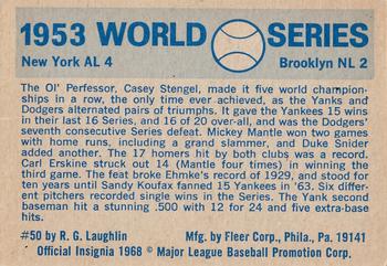 1970 Fleer World Series #50 1953 - Dodgers vs. Yankees - Carl Erskine Back