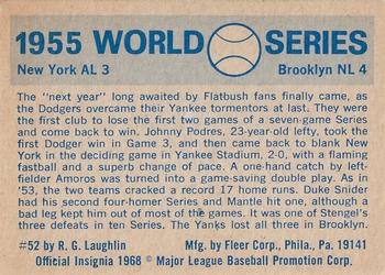 1970 Fleer World Series #52 1955 - Dodgers vs. Yankees - Johnny Podres Back