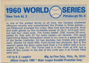 1970 Fleer World Series #57 1960 - Pirates vs. Yankees Back