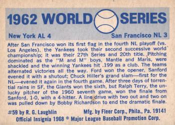1970 Fleer World Series #59 1962 - Giants vs. Yankees Back