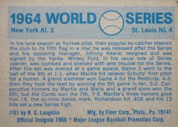 1970 Fleer World Series #61 1964 - Yankees vs. Cardinals - Bobby Richardson Back