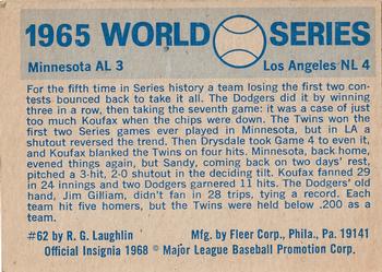1970 Fleer World Series #62 1965 - Twins vs. Dodgers Back