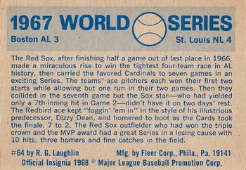 1970 Fleer World Series #64 1967 - Cardinals vs. Red Sox Back