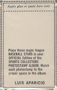 1969-70 MLB/MLBPA Baseball Stars Photostamps #NNO Luis Aparicio Back