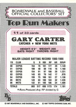 1987 Topps Boardwalk and Baseball #11 Gary Carter Back