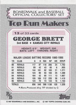 1987 Topps Boardwalk and Baseball #13 George Brett Back