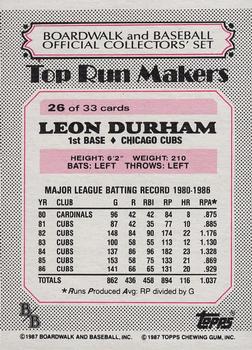 1987 Topps Boardwalk and Baseball #26 Leon Durham Back
