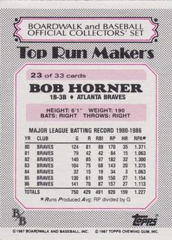 1987 Topps Boardwalk and Baseball #23 Bob Horner Back