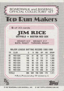 1987 Topps Boardwalk and Baseball #5 Jim Rice Back