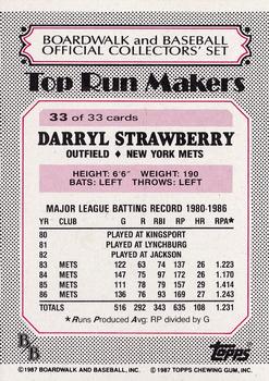 1987 Topps Boardwalk and Baseball #33 Darryl Strawberry Back