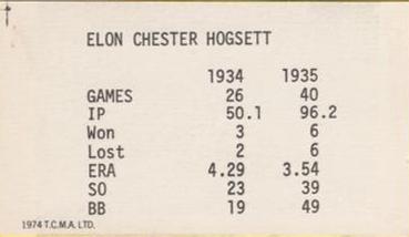 1974 TCMA 1934-35 Detroit Tigers AL Champions #NNO Chief Hogsett Back