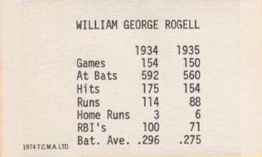 1974 TCMA 1934-35 Detroit Tigers AL Champions #NNO Billy Rogell Back