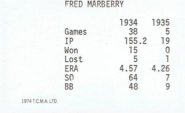 1974 TCMA 1934-35 Detroit Tigers AL Champions #NNO Fred Marberry Back